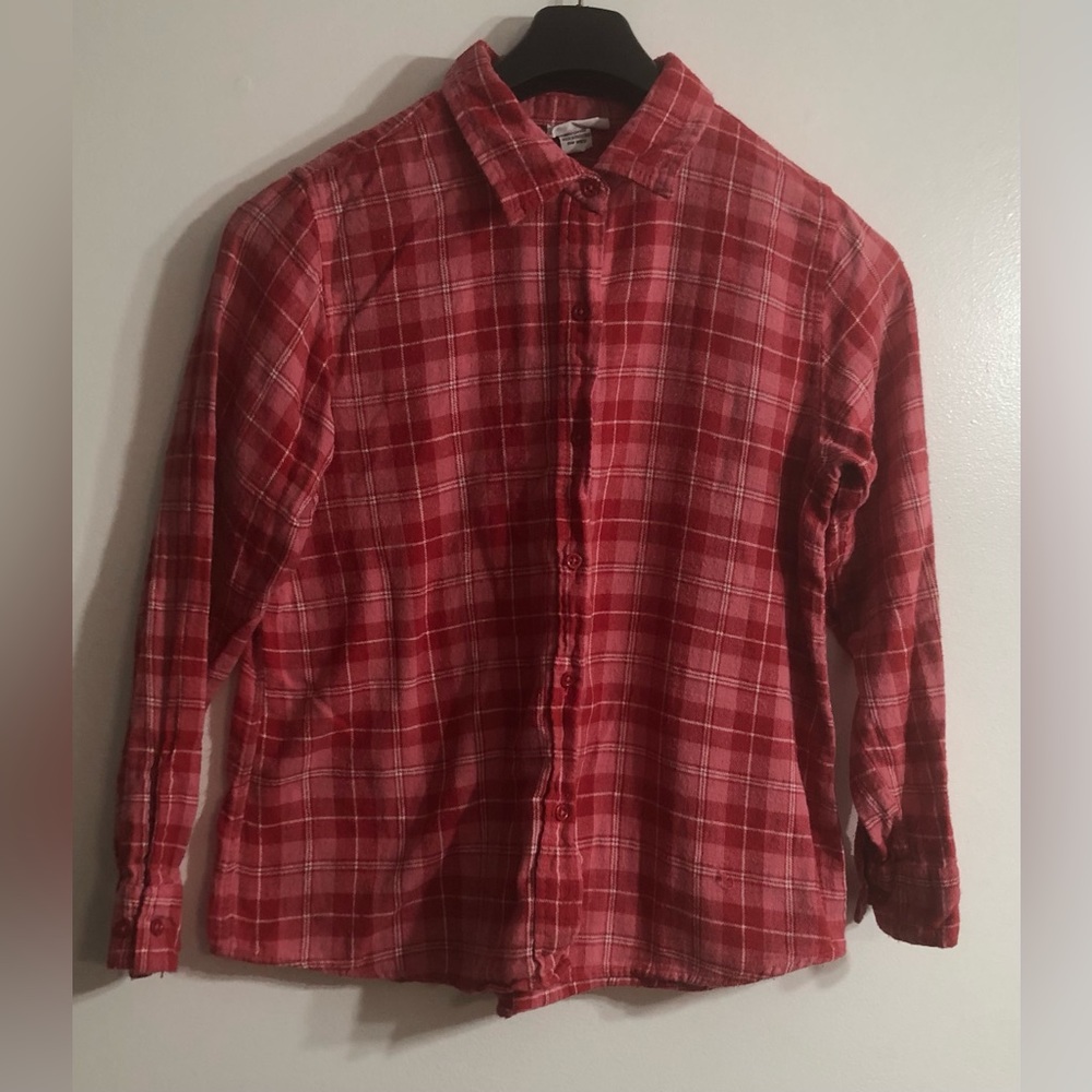 CW Classic Women’s Collar buttons down shirt pink plaid.L
